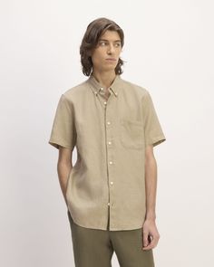 Meet the Linen Short-Sleeve Shirt. This piece features a standard fit, short sleeves, collar, button closure, and front pocket, in linen. Classic Linen Shirt With Pockets, Classic Beige Cotton Short Sleeve Shirt, Unstructured Short Sleeve Shirt With Welt Pockets, Short Sleeve Shirt With Welt Pockets And Unstructured Fit, Short Sleeve Shirt With Welt Pockets, Beige Linen Shirt With Pockets, Beige Short Sleeve Shirt With Pockets, Classic Short Sleeve Shirt With Buttoned Pockets, Relaxed Fit Short Sleeve Shirt With Buttoned Pockets