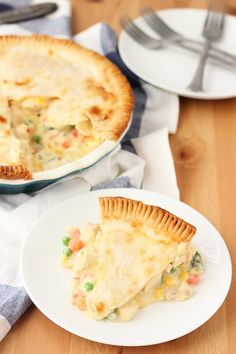 a slice of chicken pot pie on a plate