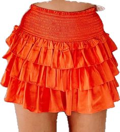 Cute Orange Ruffled Dress, Orange Ruffle Skirt, Orange Flowy Beach Skirt, Flowy Tiered Orange Skirt, Orange Ruffled Tiered Skirt, Tropical Skirt, Orange Skirt, Ruffle Skirt, Long Acrylic Nails