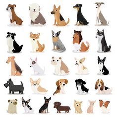 a tote bag with many different dogs on the front and side, all in different colors