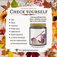 a jar filled with lots of different types of items next to a sign that says check yourself