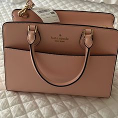 Nwt Kate Spade Medium Size Madison Saffiano Leather Satchel Bag, Conch Pink Color Zipper Closure With Detachable Shoulder/Cross Body Strap From A Smoke Free Home Pink Shade, Leather Satchel Bag, Kate Spade Handbags, Satchel Bag, Kate Spade Bag, Conch, Leather Purse, Leather Satchel, Satchel Bags