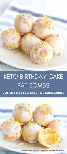 The Keto Birthday Cake Fat Bombs make the perfect   fun and cute keto snack! They are made from a combination of cream cheese, almond flour, monkfruit sweetener and a couple other ingredients. They're even topped with sugar free sprinkles! #ketosnack #ketofatbombs #ketobirthdaycake #lowcarbbirthdaycake #ketodessert Keto Birthday, Keto Birthday Cake, Keto Diet Results, Keto Diet List, No Carb Recipes, Keto Cake