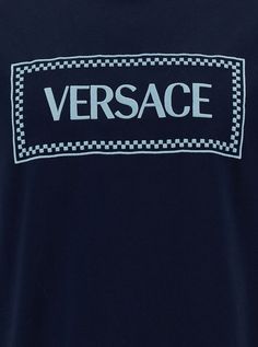 100% Cotton Luxury Blue T-shirt For Streetwear, Luxury Blue Crew Neck T-shirt, Chanel Camellia Flower, 90s Logo, Versace Mens Shirt, 90s Logos, Versace T Shirt Woman, Versace Tshirt Men, Streetwear Styles