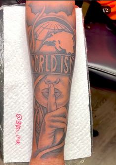 Tattoo Ideas Arm Woman, Inner Forearm Tattoo Men, The World Is Yours Tattoo, Forearm Tattoo Men Sleeve, Tattoo Men Sleeve, Calf Sleeve Tattoo, Black People Tattoos, Arm Tattoos Black, Arm Tattoos For Guys Forearm