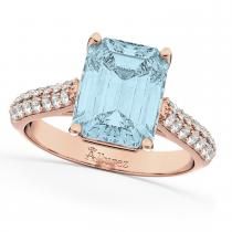 Emerald-Cut Aquamarine & Diamond Engagement Ring 18k Rose Gold (5.54ct) Aquamarine Engagement Ring White Gold, Jewelry Aquamarine, Emerald Cut Engagement Ring Halo, Rose Diamond Ring, London Blue Topaz Engagement Rings, Rings Emerald, Rose Gold Band Ring, Pink Diamond Engagement Ring, Rings Pink