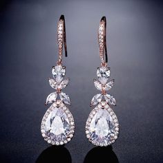 Wedding Jewelry - Cubic Zirconia Bridal Earrings - Available in silver and Rose Gold Cubic Zirconia Bridal Earrings, Bridal Backdrop Necklace, Silver Bridal Earrings, Jewelry Hooks, Backdrops Necklace, Dangle Earrings Wedding, Feminine Silhouette, Cubic Zirconia Earrings, Bridal Bracelet