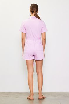 Washed for a gently lived-in character, this utility-inspired twill romper is a one-and-done piece for effortless warm-weather dressing. Tie up the waist with the matching belt, and finish the look with sneakers or strappy sandals. •Short sleeves  •Notched collar  •Button front  •Multipocket styling  •Optional self-tie belt  Item Number: 73683 97% COTTON 3% SPANDEX Vacation Dresses Casual, Wedding Guest Dress Trends, Utility Romper, Casual Wedding Dress, Sweater Sale, Notched Collar, Trending Dresses, Skirts For Sale, Tie Belt