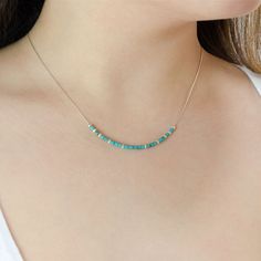 This Dainty Turquoise Beaded Necklace is handcrafted from beautiful Natural Heshi Turquoise Beads. The necklace has a delicate and feminine look. It will be a great addition to your jewelry collection and a great gift for your December birthday. MATERIALS AND SIZE ◆ Metal - 925 Sterling Silver  ◆ Because I am using natural stones, the stones may vary slightly in shape, size (the size of the beads varies between 2- 3 inches), and colour. ◆ NECKLACE LENGTH = the total circumference of the necklace Turquoise Beaded Chain Necklace Gift, Turquoise Polished Beads Necklace For Gift, Turquoise Faceted Beads Necklace As A Gift, Handmade Turquoise Emerald Necklace With Round Beads, Turquoise Necklace With Polished Beads As Gift, Turquoise Beaded Chain Necklace For Gift, Gift Turquoise Necklace With Polished Beads, Gift-ready Polished Turquoise Bead Necklace, Turquoise Necklace With Faceted Beads For Jewelry Making