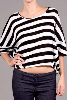 Size: Large Chic Oversized Striped Top, Chic Oversized Tops With Vertical Stripes, Black Horizontal Stripe Top For Spring, Black Horizontal Stripe Spring Tops, Trendy Oversized Tops With Vertical Stripes, Chic Cotton Top With Horizontal Stripes, Trendy Oversized Tops With Contrast Stripes, Oversized Trendy Top With Contrast Stripes, Trendy Oversized Top With Contrast Stripes