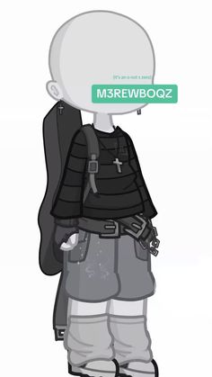 a drawing of a person with a backpack and name tag on their head, standing in front of a white background