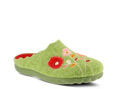 Flexus by Spring Step-Wildflower Slipper Slip into something more comfortable like the Wildflower indoor/outdoor slipper from Flexus by Spring Step. Green Slippers, Indoor Outdoor Slippers, Cute Slippers, Wool Cushion, Outdoor Slippers, House Slippers, Slide Slipper, Floral Motif, Cute Shoes