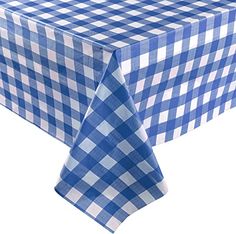 a blue and white checkered table cloth