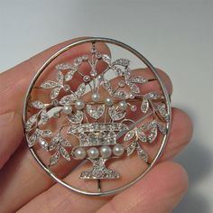 Here we have an antique Art Nouveau pin crafted in platinum and 18K yellow gold and set with rose cut diamonds and natural sea pearls circa 1900. This piece is likely to have hailed from Germany with stylistic motifs consistent with jugendstil which literally translates to youth style being the German equivalent to the Art Nouveau style in France and Europe. The piece is extraordinarily feminine, appearing like lace. The old cut diamonds sparkling beautifully. Across the front of this ethereal j Rose Diamond, Art Nouveau Art, Art Deco Diamond Rings, Nouveau Art, Wedding Brooch, Gold Pin, Art Deco Engagement, Antique Brooches, Edwardian Era