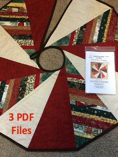 a quilted table topper with three different designs on it and the instructions for how to sew