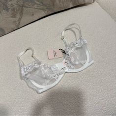 - Brand New With Tags - Never Worn - 32d Party White Bra With Lace Closure, White Party Bra With Lace Closure, Sheer White Underwire Bra, Sheer White Wedding Bra, White Sheer Wedding Bra, White Padded Bra For Party, White Sheer Bra For Party, Sheer White Party Bra, White Sheer Party Bra