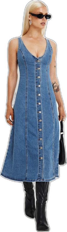 Stylish Midi Dress, Brunch Dress, Denim Midi Dress, Mid Dresses, Buy Now Pay Later, Midi Maxi Dress, Good Stretches, Spring Dress, Model Dress