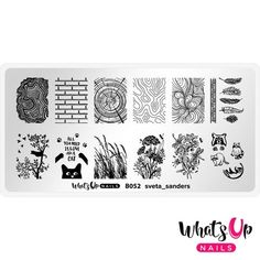 You will receive (1) Whats Up Nails  B052 sveta_sanders Metal Stamping Plate. Stamper and scraper not included. Heres a specially designed stamping plate by the lovely Sveta sveta_sanders which includes brick, tree layers, feathers, cats, grass, dragon flies, raccoons and more to lift our spirits and designs our nails of pure beauty. Materials: Stainless-steel plate; white plastic backing Plate size: 2 3/8in (60mm) x 4 3/4in (120mm). Deep etching of plate images is perfect for both beginners and All Need Is Love, Up Nails, Christmas Nail Stickers, Nail Vinyls, Dragon Flies, Nail Tape, Star Stencil, Liquid Nails, Nail Stamping Plates