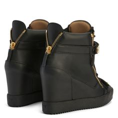 Wedges Sneakers, Black Wedge Sneakers, Couture Shoes, Lace Up Wedges, Black Wedge, Metal Straps, Wedge Sneakers, Black Rubber, Giuseppe Zanotti