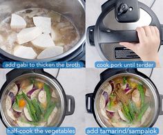 four pictures showing how to cook vegetables in an instant pot with the instructions for cooking them