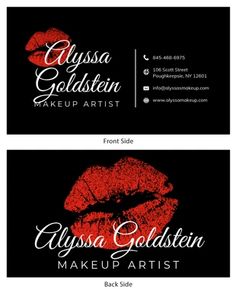 two business cards with red lipstick on them