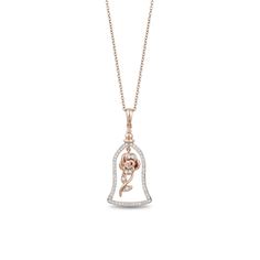 Disney Belle Inspired Bell Jar Diamond Pendant 14K White Gold & Rose Gold | Enchanted Disney Fine Jewelry Enchanted Disney, Enchanted Disney Fine Jewelry, Disney Belle, Flowers In Jars, Jewelry Model, Fine Jewelry Collection, Shop Engagement Rings, Size 10 Rings, Simple Jewelry