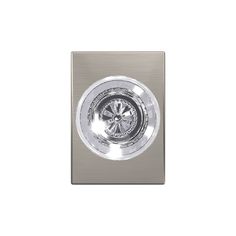 a stainless steel wall mounted light switch with a round design on the front and side