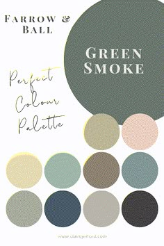 Complimentary Green Paint Colors, Colour Schemes Bathroom, Bathroom Colour Pallets, Farrow And Ball Colour Schemes 2023, Green Complimentary Color Palette, Colour Room Bedrooms, Farrow And Ball Green Living Room, Living Room Palette Ideas, Farrow And Ball Colour Schemes Green