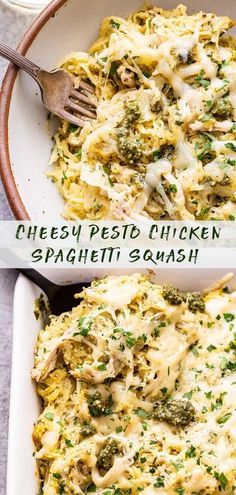 this cheesy pesto chicken spaghetti is so good and easy to make