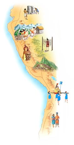 an illustrated map with people walking around it