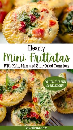 hearty mini frittatas with kale, ham and sun - dried tomatoes