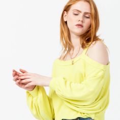 Beautiful Free People Flaunt It Top Cold Shoulder Balloon Sleeve Lemon Squeeze Condition Is New With Tag Size S Asymmetrical Neck Cold Shoulder Long Batwing Sleeves With Cuffs Pullover Style Brushed Knit Construction Feminine Style Raw Seam Accent Ribbed Banded Hem Small Arm Pit To Arm Pit Is 26" Length Is 25" Sx Arm Pit To Arm Pit Is 25" Length Is 24" Measurements Are Done Laying Flat And Using Inches Cotton Cold Shoulder Tops, Chic Yellow Off-shoulder Tops, Casual Cold Shoulder Tops For Brunch, Casual Yellow Off-shoulder Top, Chic Oversized Yellow Top, Chic Yellow Tops For Loungewear, Long Sleeve Layering, Pink Cheetah Print, Cowl Neck Long Sleeve