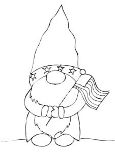 a cartoon gnome with an american flag on his hat and holding a stick in one hand