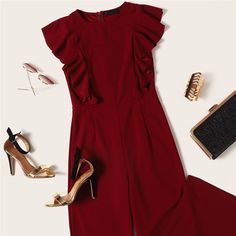 Gender: Women Item Type: Jumpsuits & Rompers Material: Polyester Material: Spandex Type: Jumpsuits Length: Full Length Style: Office Lady Fit Type: REGULAR Pattern Type: Solid Decoration: Ruffles Model Number: jumpsuit180522703 Fabric Type: Broadcloth Color: Burgundy UID: 180619236 Fabric: Fabric has some stretch Material: 97% Polyester, 3% Spandex Style: Elegant Hem Shaped: Wide Leg Decoration: Ruffle, Zipper Season: Summer Sleeve Length: Sleeveless Burgundy Jumpsuit, Office Ladies, Wide Leg Jumpsuit, Summer Women, Ruffles, Full Length, Wide Leg, Jumpsuit Romper, Dresses For Work