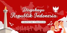 an image of a man holding a flag in front of a red background with the words dragonny republik indonesia