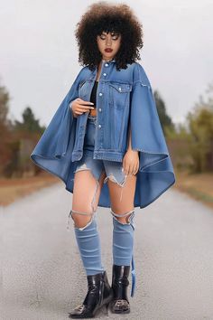 Xpluswear Africa Chic, Shirt Collar Pattern, Casual Denim Jacket, Light Blue Shirt, Designer Jackets, Winter Light, Capes For Women, Cape Sleeves, Light Blue Shirts