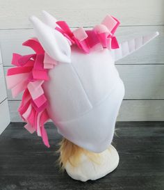 Pink Unicorn Fleece Hat Hat Sewing Pattern, Unicorn Hat, Hat Patterns To Sew, Fleece Hat, Hooded Scarf, Pink Unicorn, Sewing Machine, Cold Weather, Sewing Projects