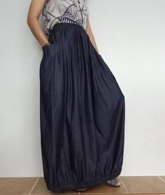 Womens Long Skirt,Comfortable Unique, Cotton Denim Lightweight Dark blue (Skirt-3). by Brightfashion on Etsy Blue Cotton Full-length Jeans, Full-length Blue Cotton Jeans, Blue Full-length Cotton Jeans, Indigo Full Length Bottoms For Summer, Casual Indigo Full Length Bottoms, Washed Blue Cotton Pants, Baggy Medium Wash Cotton Pants, Baggy Washed Blue Cotton Bottoms, Medium Wash Full-length Cotton Bottoms