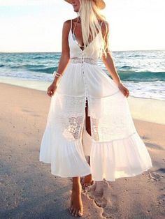 White Dresses Summer, White Floral Dress Long, Hawaii Outfit, Bohemian Beach Dress, Lace Sundress, Trendy Dresses Summer, Floral Dresses Long, Beach Maxi Dress, Maxi Robes