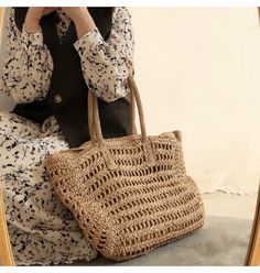 Elena Handbags Large Fashion Straw Woven Tote Bag Eco-friendly Large Capacity Crochet Satchel Bag, Handheld Crochet Bag With Removable Pouch, Eco-friendly Handheld Crochet Bag With Large Capacity, Woven Handheld Bag For Daily Use, Eco-friendly Crochet Shoulder Bag With Large Capacity, Woven Double Handle Bags For Daily Use, Everyday Handheld Woven Bags, Handheld Woven Everyday Bags, Handheld Woven Bag For Daily Use