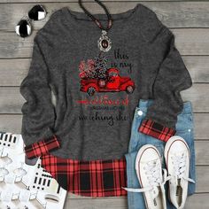 Last 2 For 2024 Season! Who Doesn't Love Their Hallmark Christmas Movies? This Stylish & Festive Shirt Has A Faux Double Layered Look From The Front As If There Is A Red & Black Plaid Shirt Underneath. Trendy Red Pickup And Christmas Tree Design. From Smoke Free Home. Check Out My Other Listings To Bundle And Save On Shipping Costs. Boutique Item/Comes With Plastic Poly Bag. ***Listing Includes Hallmark Christmas Watching Shirt Only-No Photo Props Or Accessories Included*** Black Plaid Shirt, Chic Sweatshirt, Movie Watching, Hallmark Movie, Womens Christmas Shirts, Festival Shirts, Hallmark Christmas, Red And Black Plaid, Trendy Clothes For Women