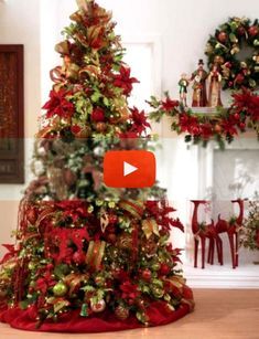 a christmas tree with red and gold decorations