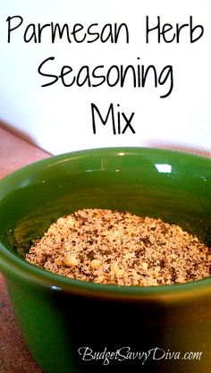 a green bowl filled with parmesan herb seasoning mix