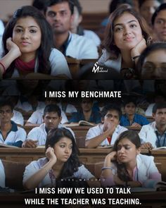 two pictures with people sitting in the classroom and one has her hand on her chin