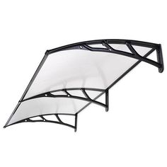 a black and white awning on top of a metal pole