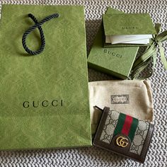 Brand New And Authentic Gucci Card Case Wallet All Original Packaging Gucci Passport Cover, Gucci Key Wallet, Gucci Inspired Wallet, Brown Gucci Wallet, Gucci Bifold Wallet With Original Box, Gucci Bifold Wallet Gift, Designer Green Wallet As Gift, Designer Green Wallets For Gift, Designer Green Wallets As Gift