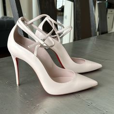 Brand New With Box And Dustbag Guaranteed Authentic Size 40 181 Dup Luxury Pink Heels For Office, Luxury Pink Heels For The Office, Elegant Blush Pointed Toe Heels, Elegant Blush High Heels, Blush Ankle Strap Heels For Evening, Blush Leather Ankle Strap Heels, Blush Leather Heels For Party, Feminine Blush Leather Heels, Elegant Blush Heels With Heel Strap