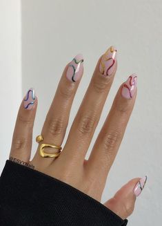 Colorful Chrome Nails Designs, Swirl Chrome Nails, Chrome Pattern Nails, Chorme Nails, Chrome Nail Ideas, Nails August, Nail Art Easy, Nail Work, Nail Collection