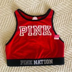 Pink Victoria Secret Fashion Showsport Bra Size Small Colors: Red Black And White Nwt Red Sports Bra For Summer, Red Sporty Racerback Top, Sporty Red Racerback Top, Pink Stretchy Tops For Sports Events, Pink Stretch Tops For Sports Events, Red Racerback Gym Top, Red Racerback Top Athleisure, Red Racerback Athleisure Tops, Red Spring Sportswear Tops