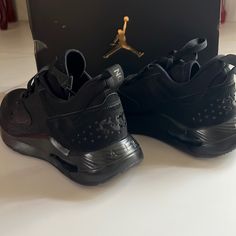 Brand New Never Worn Jordans, Black Color And Size 6. Black Low-top Basketball Shoes With Perforations, Black Jordan Shoes With Perforations For Streetwear, Black Low-top Jordan Shoes With Perforations, Black Perforated Lace-up Basketball Shoes, Black Jordan Sports Shoes With Perforations, Black Jordan Shoes With Perforations For Sports, Black Jordan Shoes With Air Cushioning For Streetwear, Nike Black Sneakers With Perforations, Black Nike Sneakers With Perforations